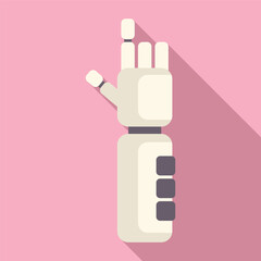 Flat design of a robotic hand making a peace sign, with a minimalist pink backdrop