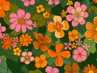 Ai Generated Art Abstract Pink Green Orange and Yellow Watercolor Groovy Floral 70s 60s Background