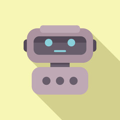 Flat design illustration of a charming cartoon robot with a friendly demeanor, set against a soft pastel backdrop