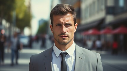 Fototapeta premium Portrait of a serious business man on the street