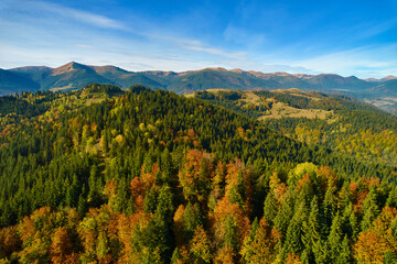 Drone view of the mountains on a sunny day