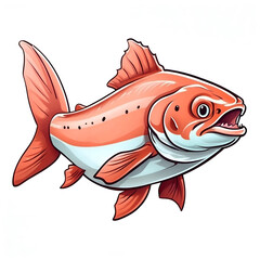 A salmon in cartoon style. Cute salmon isolated on white background. Watercolor drawing, hand-drawn fish in watercolor. illustration.