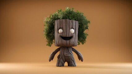 A 3D cute of a tree character with a big smile.