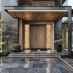 Modern Front Entrance Door: Minimalist Entryway with Sleek Front Door for Luxurious House Design