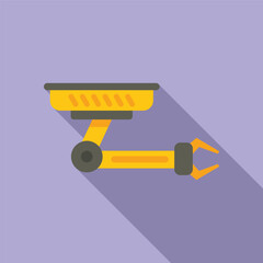 Flat design illustration of a yellow surveillance camera, isolated on a purple backdrop