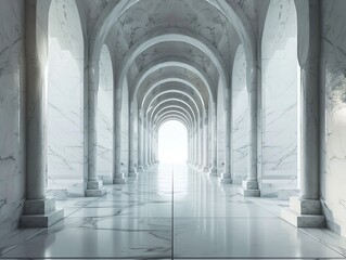 Fototapeta premium A long marble hallway with arches and columns
