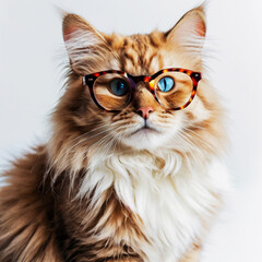 persian cat with beautiful glasses  isolated on white background