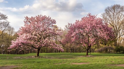 Four seasons with japanese cherry trees in Hurd Park Dover New Jersey : Generative AI