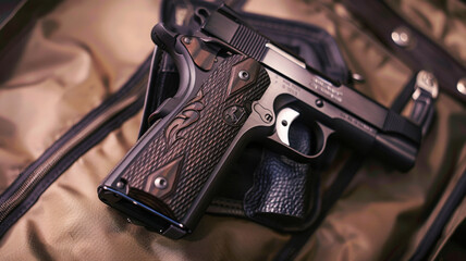 Subtle hint of danger in gun in bag, super realistic