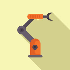 Illustration of a cartoonstyle industrial robotic arm on a pastel background