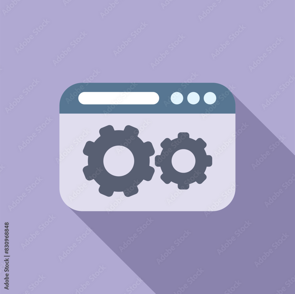 Poster flat design icon of a browser window with two gear cogs, symbolizing settings or customization optio