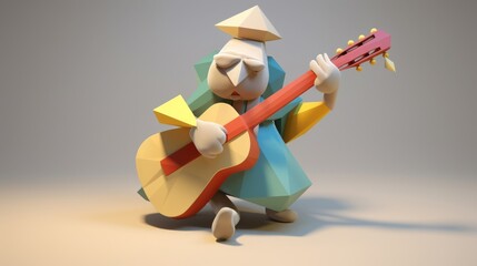 A Balalaika player performing a traditional folk melody with skill and emotion  low poly