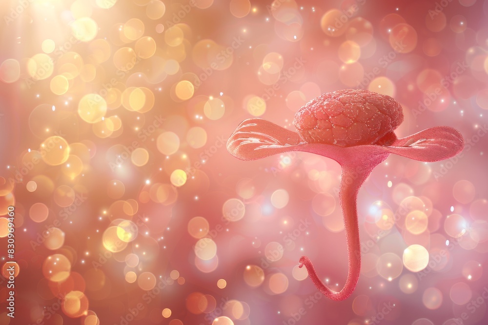 Poster a digital representation of a human brain with neural connections highlighted in a warm bokeh backgr