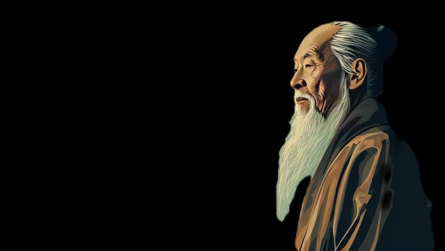 Laozi: The Ancient Chinese Philosopher of Taoism - Quotes or text space on black empty blank background