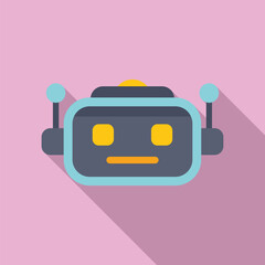 Flat design illustration of a charming robot head with a friendly face, cast on a trendy pink backdrop