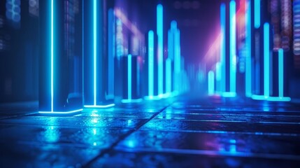 Abstract neon lights background with glowing lines and shapes.