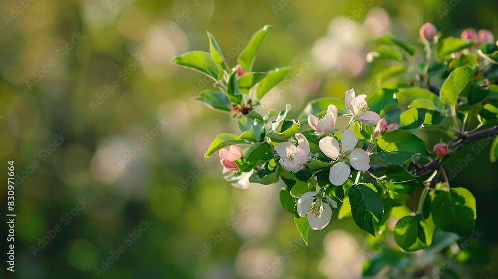 Poster blooming apple tree on a blurred natural background selective focus high quality photo : generative 