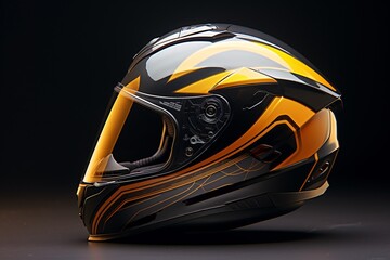 a black and yellow motorcycle helmet
