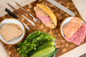 Image of fresh fruits and vegetables on the kitchen table