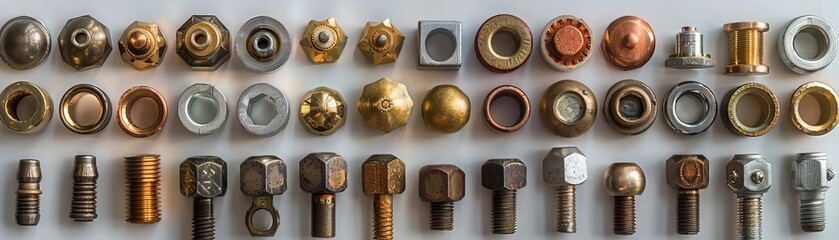 30 diffeerent metallic hiperrealistic photographic nuts all aligned