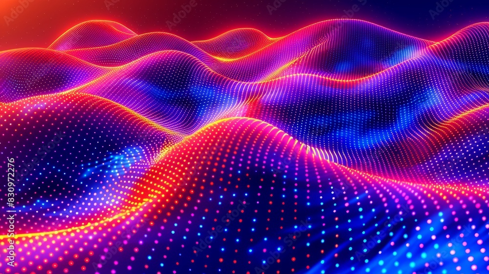 Poster glowing dots wave in wave shape background, modern wave background in glowing color with the texture