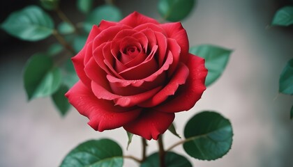 Close-up of red rose and bud growing outdoors garden