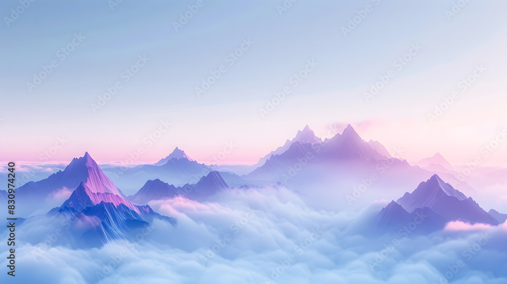 Poster 3d render, abstract fantasy background of colorful sky with neon clouds
