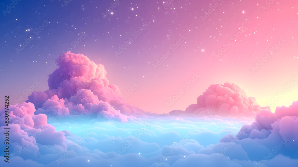 Canvas Prints 3d render, abstract fantasy background of colorful sky with neon clouds