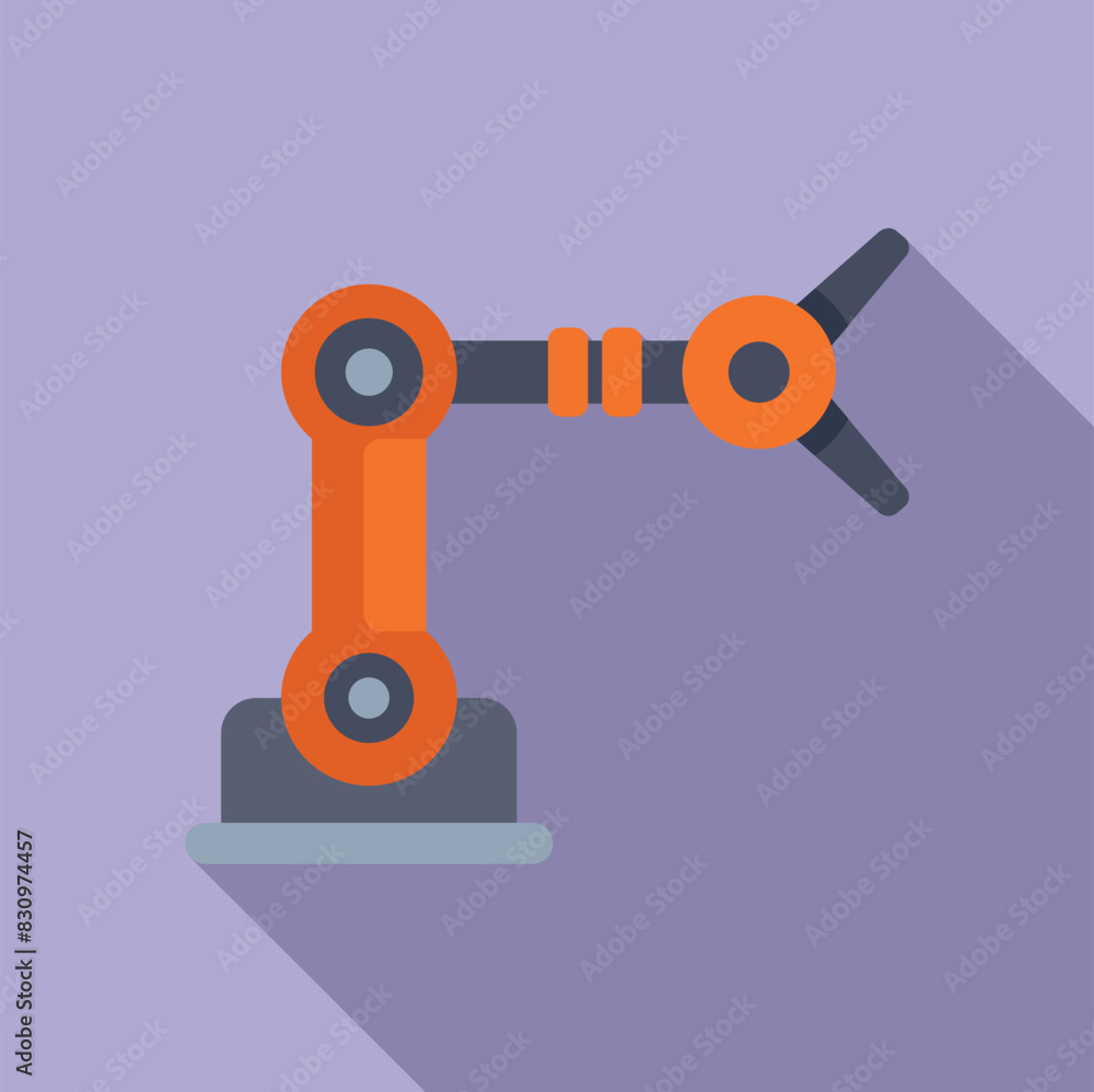 Poster flat design vector of a robotic arm, symbolizing automation and technology, against a purple backdro