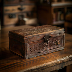 Vintage wooden box on rustic table