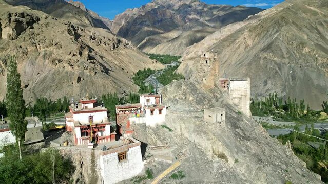 Wanla Buddhist Monastery, Zanskar from the air, Himalayas from drone, Tibet