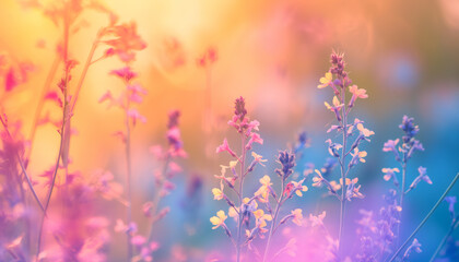 Pink field flowers on gradient background