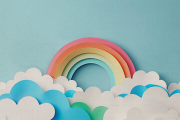 Paper cut illustration of rainbow in the sky