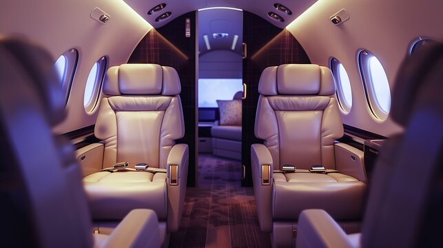 Modern airplane interiors luxury first class and business class seats with entertainment area : Generative AI