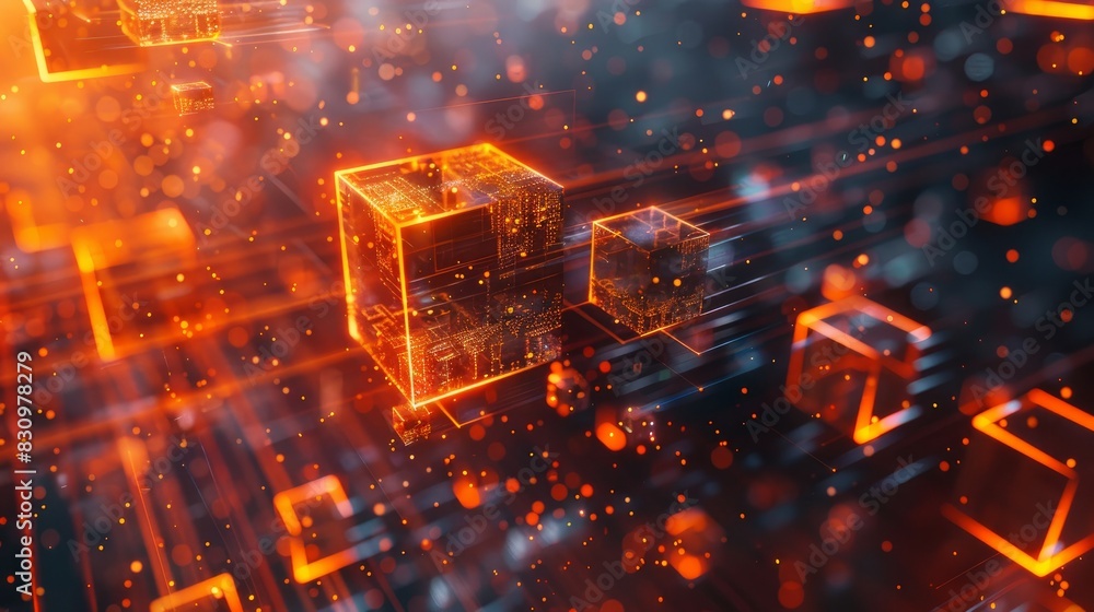 Aufkleber blockchain technology visualized as decentralized data blocks.