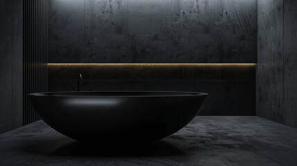 3D rendering of a minimalist black bathroom.

