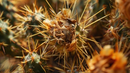 Close-up of Opuntia leucotricha cactus with spines.

