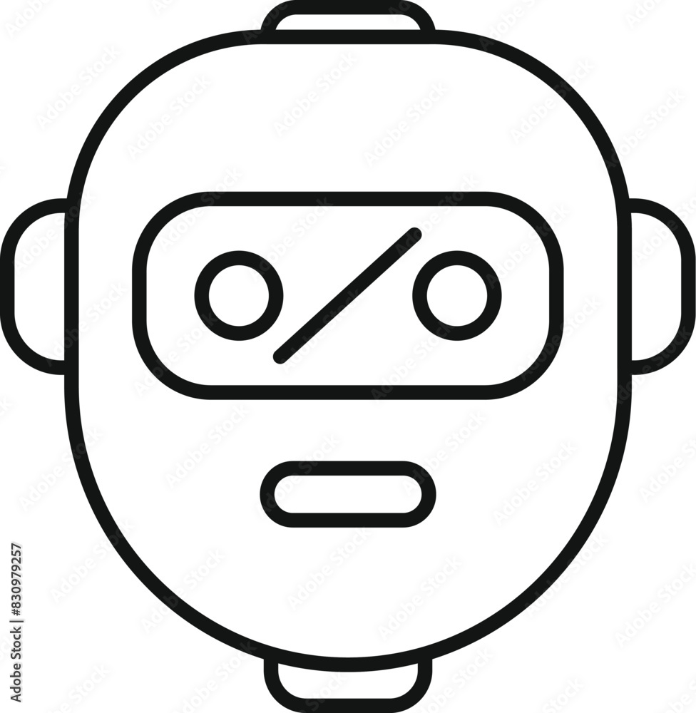 Poster black and white line drawing of a simple robot face, suitable for tech and ai concepts