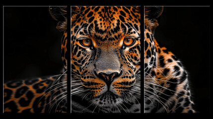 The three-panel picture features a leopard on a background that blends seamlessly.