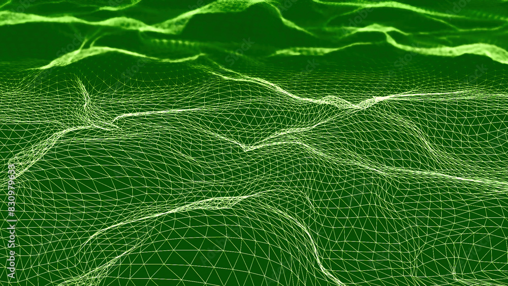Poster futuristic 3d plexus bright waving terrain. animation. abstract technology background with network c