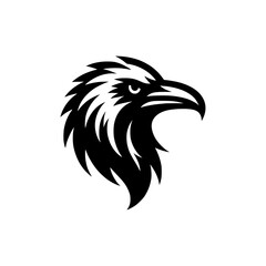 Vector logo of a raven head isolated on a white background. black and white illustration of a crow head for a tattoo.