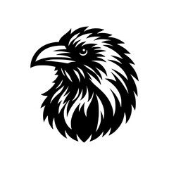 Vector logo of a raven head isolated on a white background. black and white illustration of a crow head for a tattoo.
