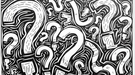 Obraz premium Whimsical doodle question marks in various styles, hand-drawn.