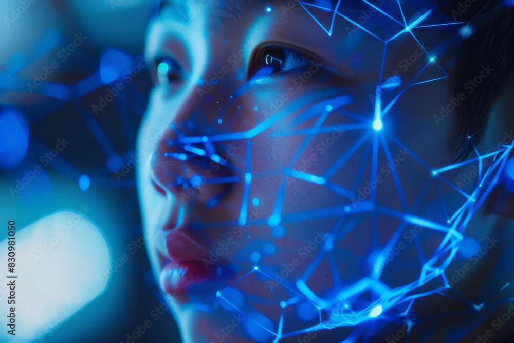 Poster abstract image of a network of connected blue lines and illuminated dots on a dark background
