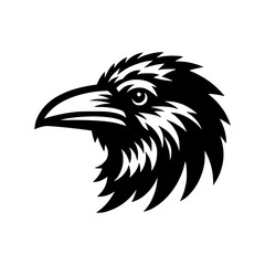 Vector logo of a raven head isolated on a white background. black and white illustration of a crow head for a tattoo.