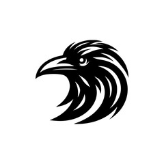 Vector logo of a raven head isolated on a white background. black and white illustration of a crow head for a tattoo.