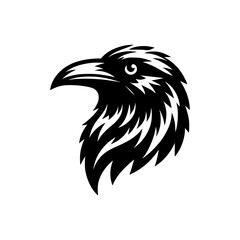 Vector logo of a raven head isolated on a white background. black and white illustration of a crow head for a tattoo.