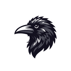 Vector logo of a raven head isolated on a white background. black and white illustration of a crow head for a tattoo.