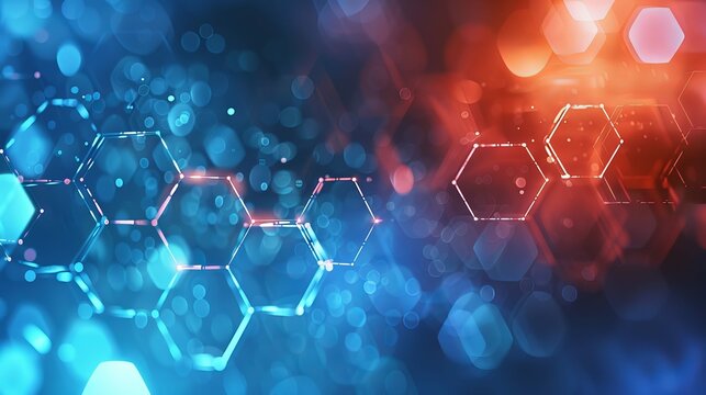 A blue and red background with hexagonal shapes