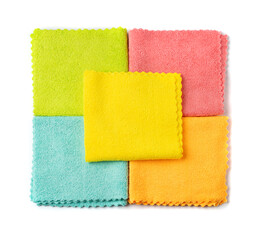 Cleaning cloth stack isolated. Wipe rag, cleaning microfiber towel, wiping cotton napkin, microfibre fabric